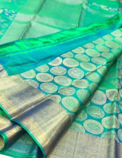 Kancheepuram silk saree Green Printed